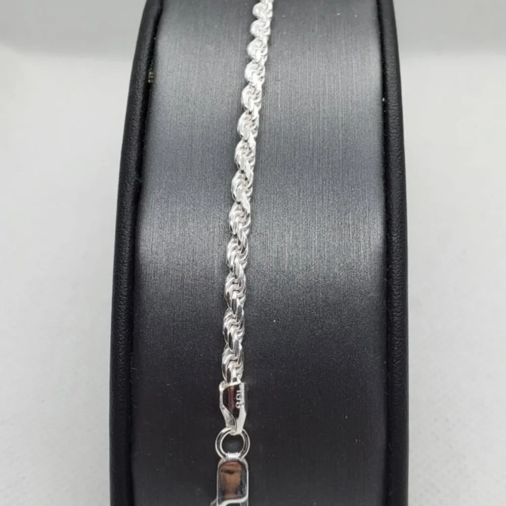 Sterling Silver 925 High Polished Diamond Cut Rope Bracelet 3.4mm 9 inches